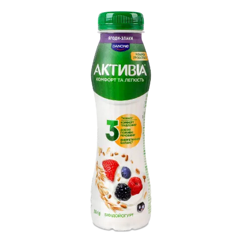 Біфідойогурт «Активіа» ягоди-злаки, питний, 1,2%