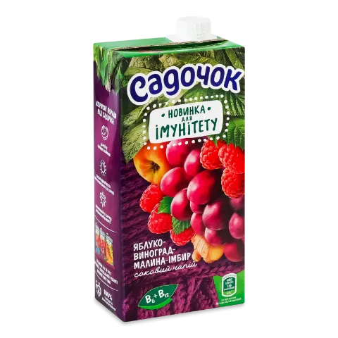 Напій соковий Садочок Яблуко -виноград-малина-імбир