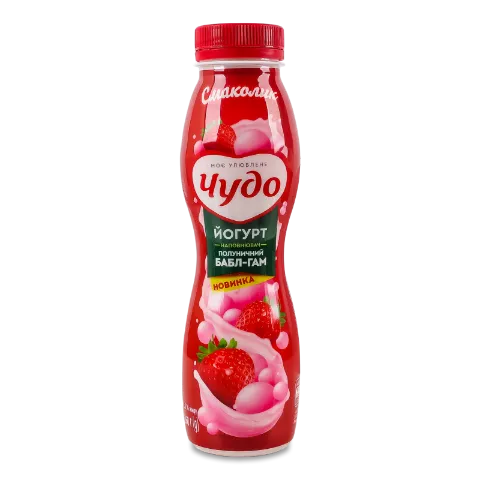Йогурт Чудо Полуничний бабл гам 2,5%, пляшка