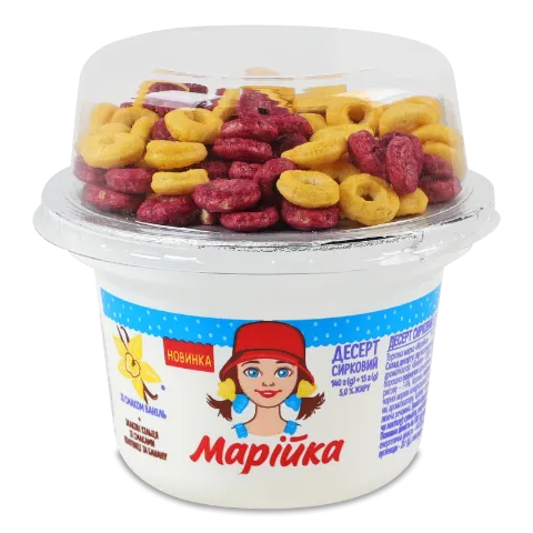 Десерт сирковий Марійка Ваніль злакові кільця, полуниця та банан 5%
