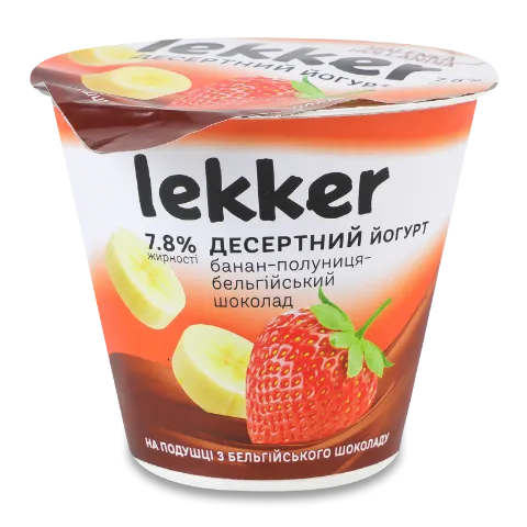 Йогурт Lekker банан-полуниця-бельгійський шоколад 7.8%