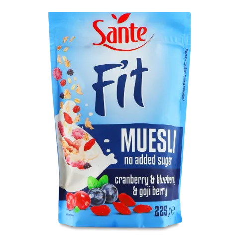 Мюслі Sante Fit з журавлиною, чорницею та ягодами годжі