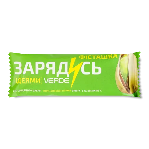 Батончик Verde Зарядись ідеями з омега-3, фісташками та білим шоколадом