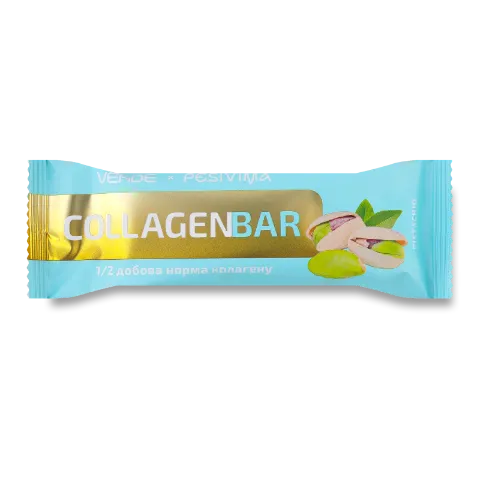 Батончик Verde Collagen з пептидами морського колагену, фісташками та білим шоколадом
