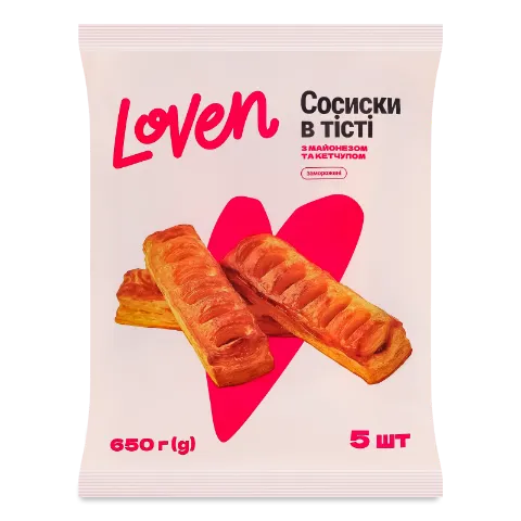 Сосиски Loven в тісті з майонезом та кетчупом заморожені