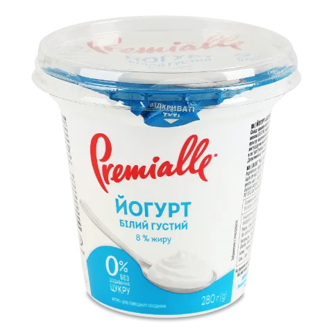 Йогурт Premialle білий густий 8% стакан