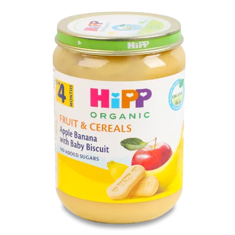 Каша Hipp «Фрукти та злаки» яблука з бананами та печивом