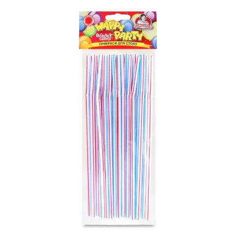 Соломка д/коктеля HappyParty полосатая гофрирован
