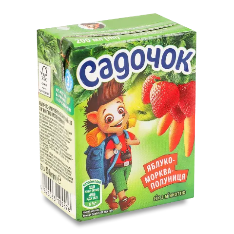 Сік Садочок яблучно-моквяно-полуничний т/п
