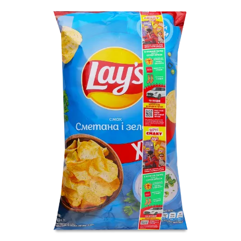 Чипси Lay's картопляні зі смаком сметани і зелені