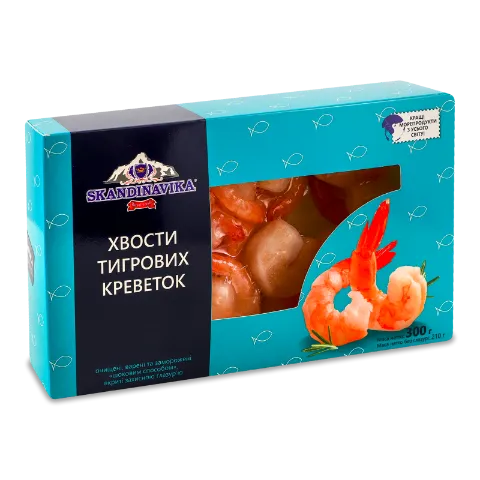 Креветки Skandinavika тигрові неочищені без голови варено-морожені