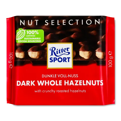 Шоколад Ritter Sport чорний з цільними лісовими горіхами