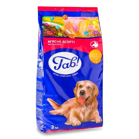 Корм для собак «Гав»! мясное ассорти сухой 3кг