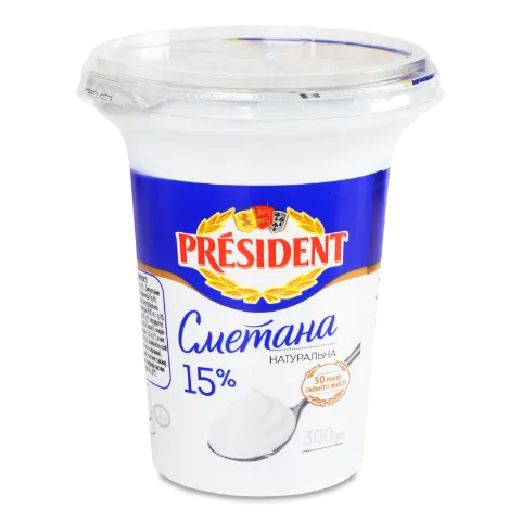 Сметана President 15% стакан