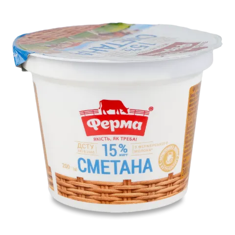 Сметана «Ферма» 15%, стакан