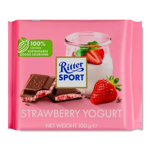 Шоколад RitterSport молочний з йогуртом та полуницею