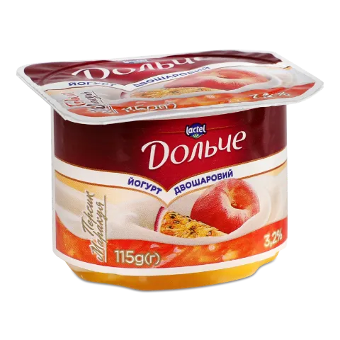 Йогурт Дольче персик маракуйя двухслойный3,2% стак