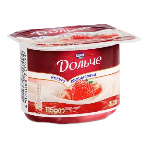 Йогурт Дольче клубника двухслойный 3,2% стакан