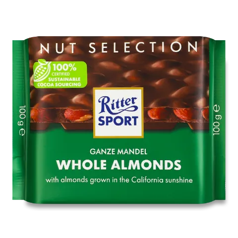 Шоколад Ritter Sport молочний з цільним мигдальним горіхом