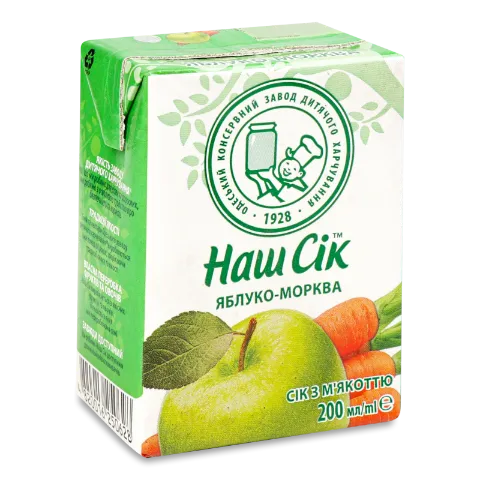 Сік «Наш Сік» яблучно-морквяний з м'якоттю