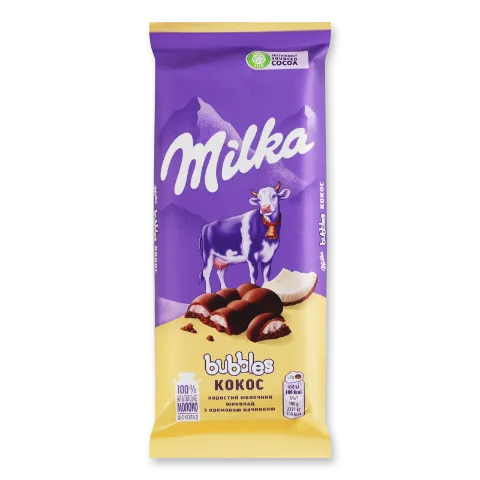 Шоколад молочный Milka Bubbels пористый с кокосом