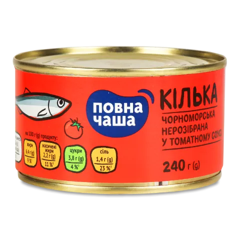 Килька Повна Чаша черноморс в томат соусе стерелиз