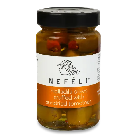 Оливки Nefeli зелёные фарширован вялеными томатами