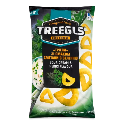Снеки Treegls кукурудзяні зі смаком сметани і зелені