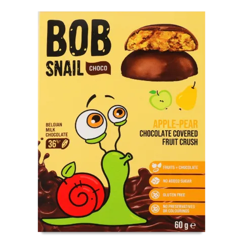 Цукерки Bob Snail яблучно-грушеві в бельгійському чорному шоколаді