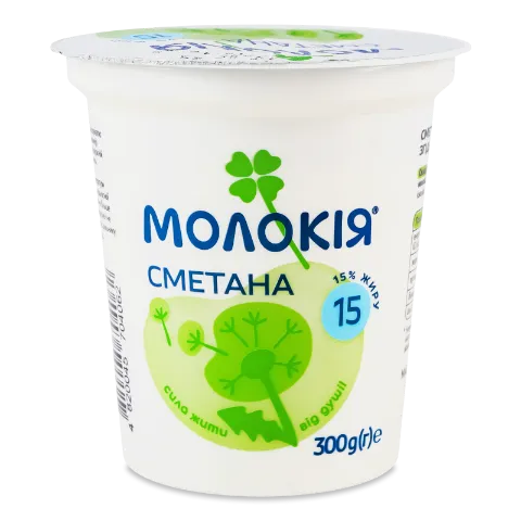 Сметана «Молокія» 15% стакан 300г