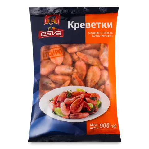 Креветки Vісі Esva в панцирі з головою варено-морожені 70/90