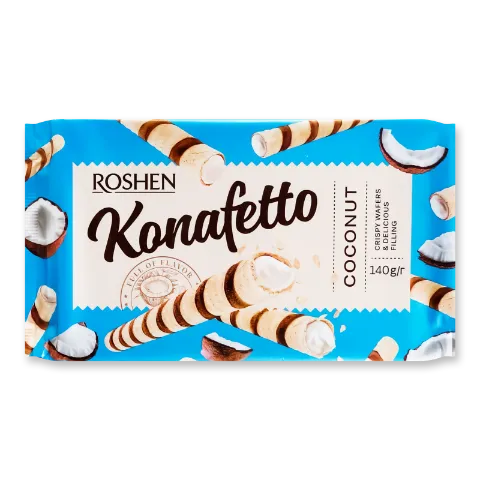 Трубочки Roshen Konafetto вафельні кокосова начинка