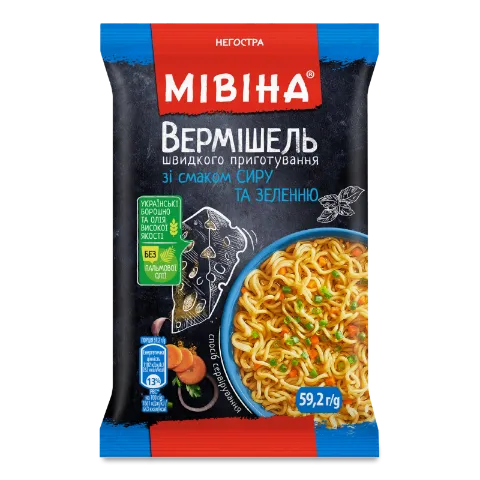 Вермішель «Мівіна» зі смаком сиру і зеленню негостра