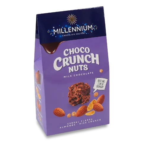 Цукерки Millennium Choco Crunch з мигдалем, злаковими пластівцями та рисовими кульками