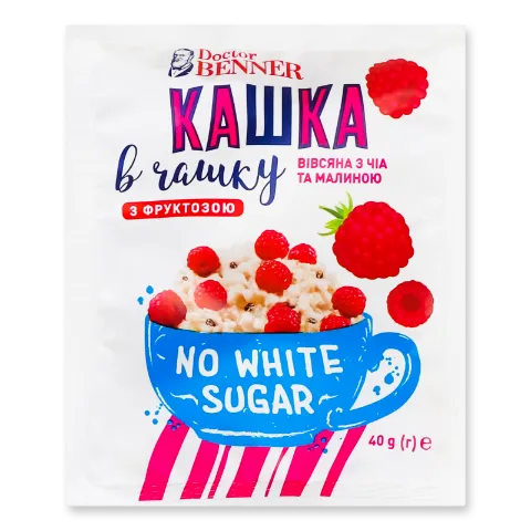 Каша вівсяна Doctor Benner в чашку з чіа та малиною