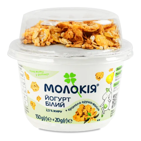 Йогурт «Молокія» білий гранола-груша-ваніль 2,5%