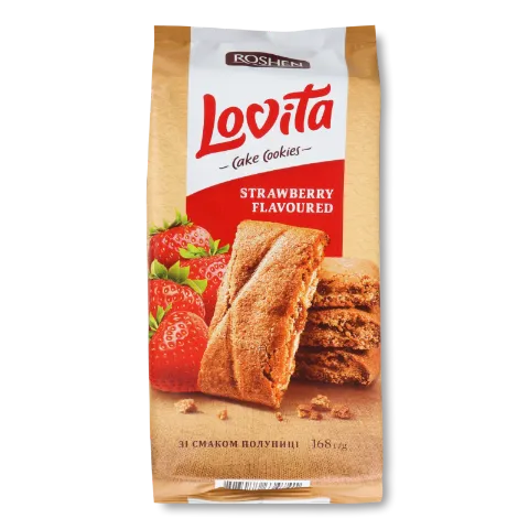 Печиво Roshen Lovita Cake Cookies з полуничною начинкою