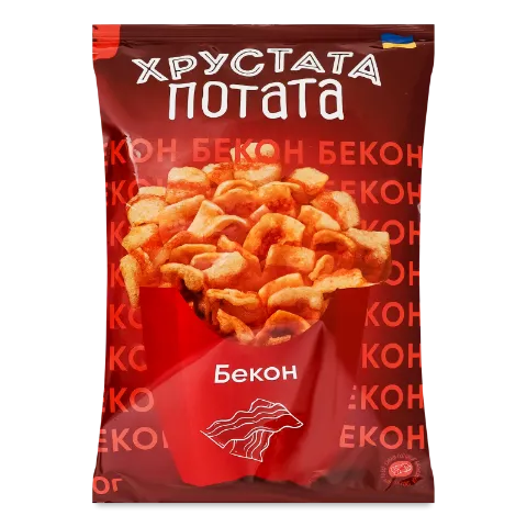 Снеки «Хрустата Потата» смужки зі смаком бекону