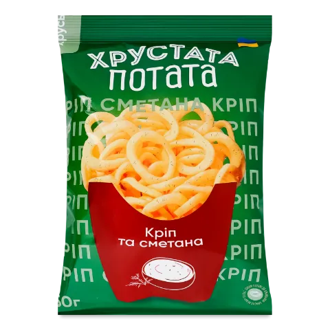 Снеки «Хрустата Потата» цибуля кільцями смак кропу-сметани
