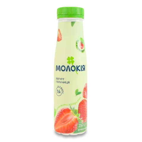 Йогурт «Молокія» «Полуниця» 1,4%, пляшка
