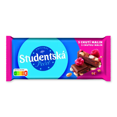 Шоколад молочний Studentska з арахісом, шматочками желе та малини