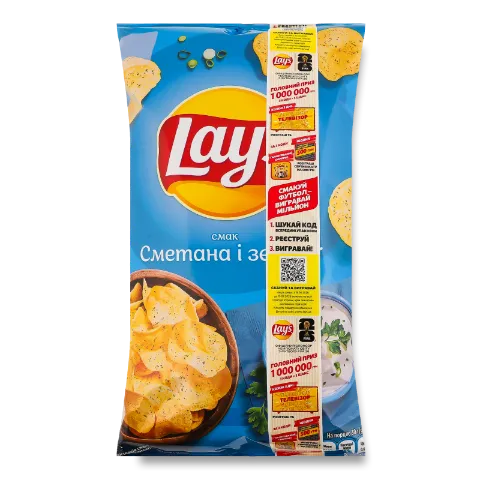 Чипси Lay's картопляні зі смаком сметани і зелені