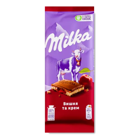 Шоколад молочний Milka вишня та крем