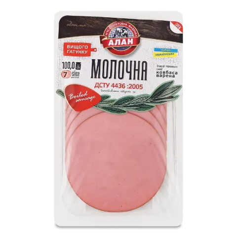 Ковбаса «Алан» «Молочна» варена, в/ґ, нарізка