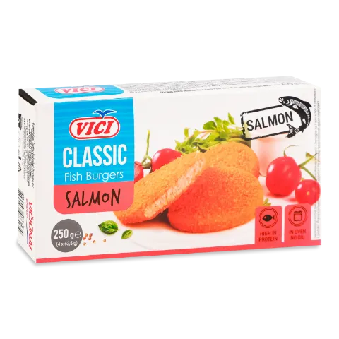 Бургери VICI Classic лососеві в паніровці обсмажені