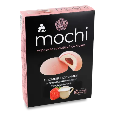 Морозиво Рудь Mochi пломбір-полуниця