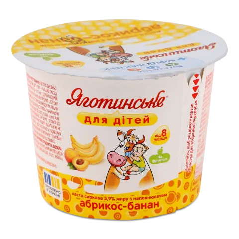 Паста сиркова Яготинське для дітей абрикос-банан 3,9%