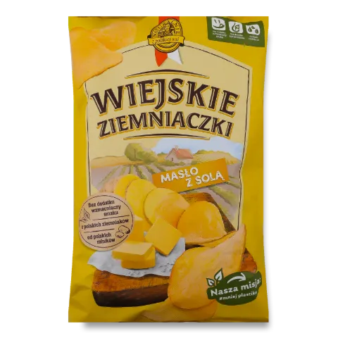 Чипси Wiejskie Ziemniaczki зі смаком вершкового масла з сіллю