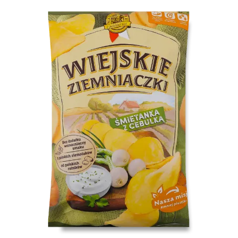 Чипси Wiejskie Ziemniaczki зі смаком сметани та цибулі