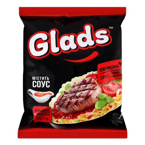Локшина Glads яловичина та соус томат з базил